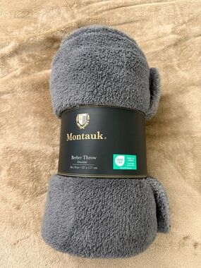 Gray Montauk Plush Oversized Throw, 100% Polyester 50” X 70”